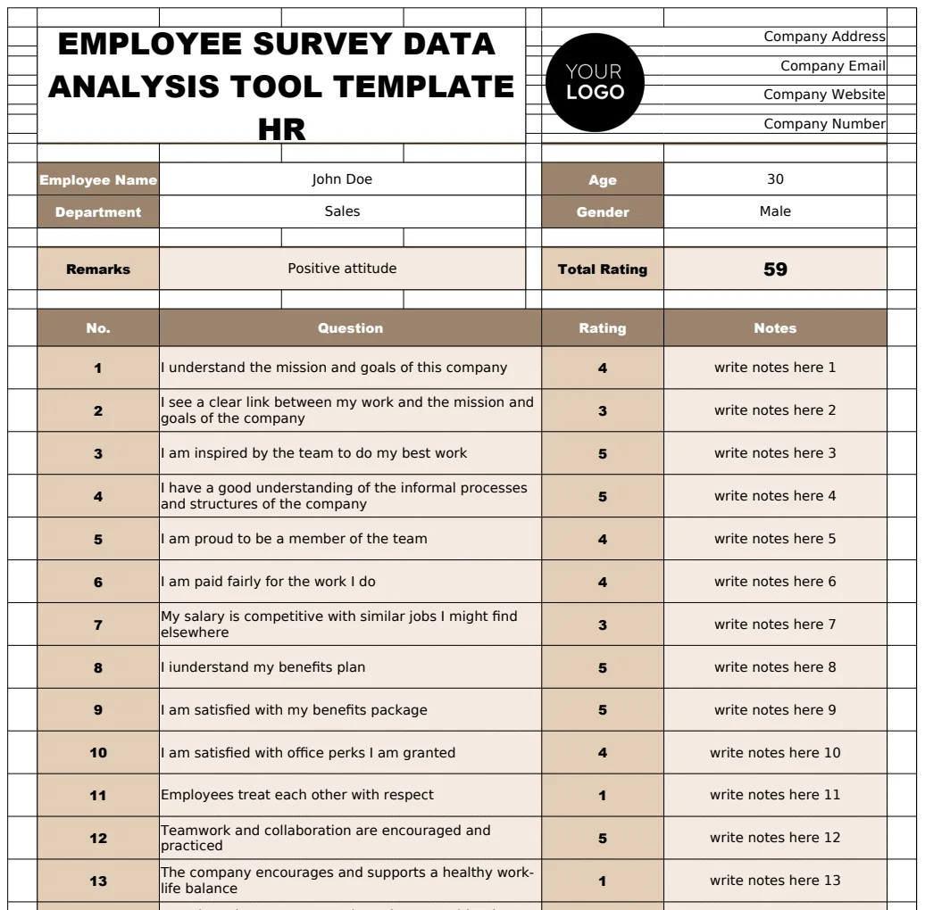 Employee Survey Data Analysis Tool Template preview