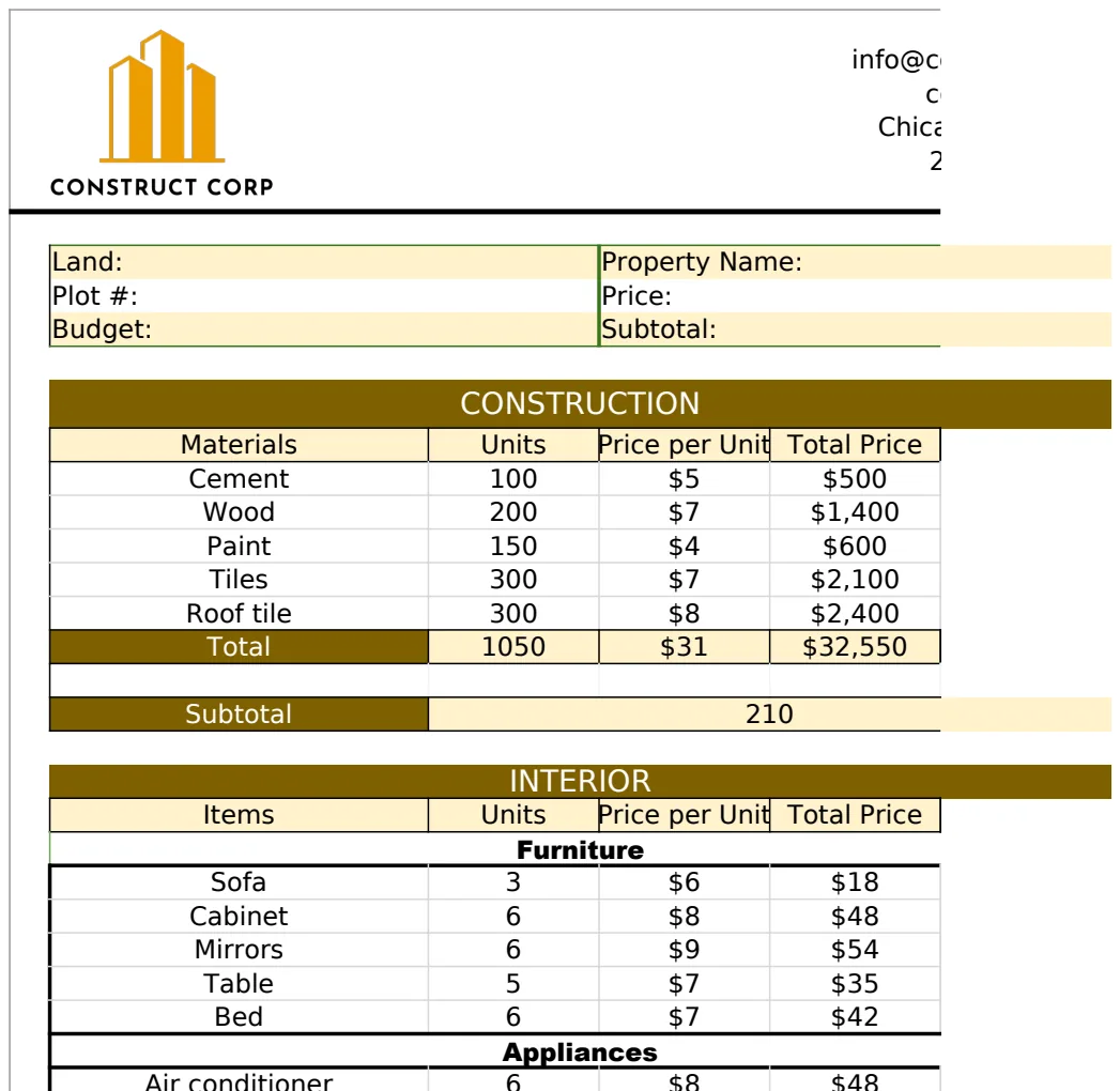 New Home Budget Template preview