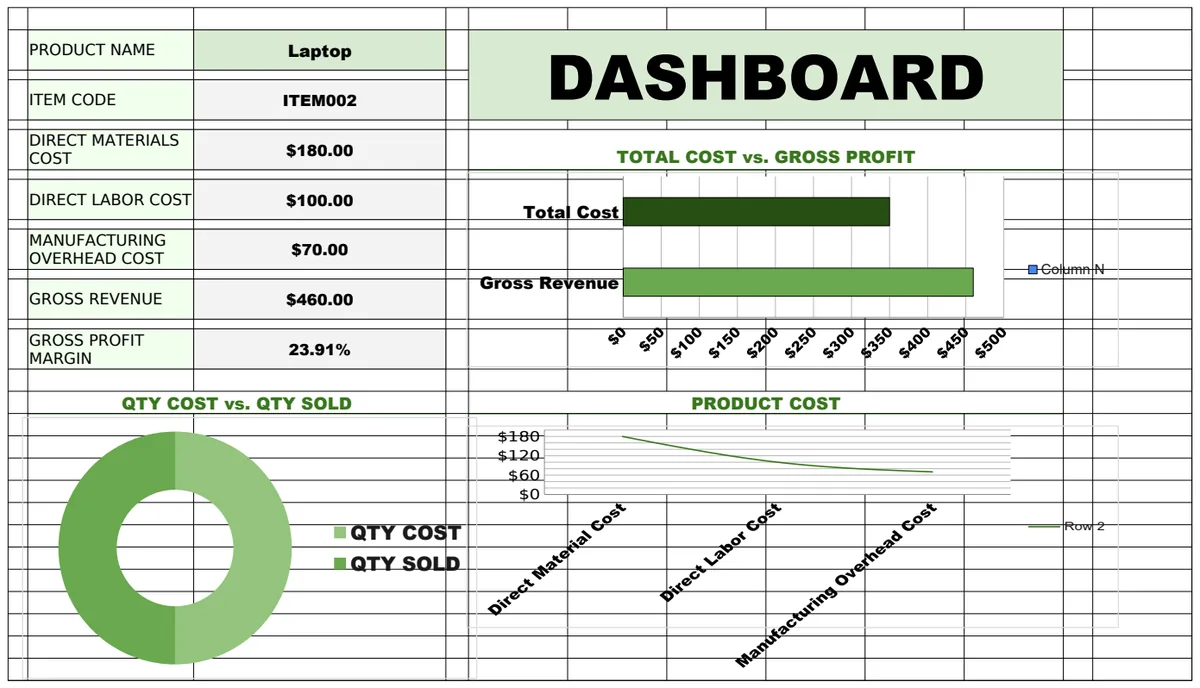 Product Cost Template preview