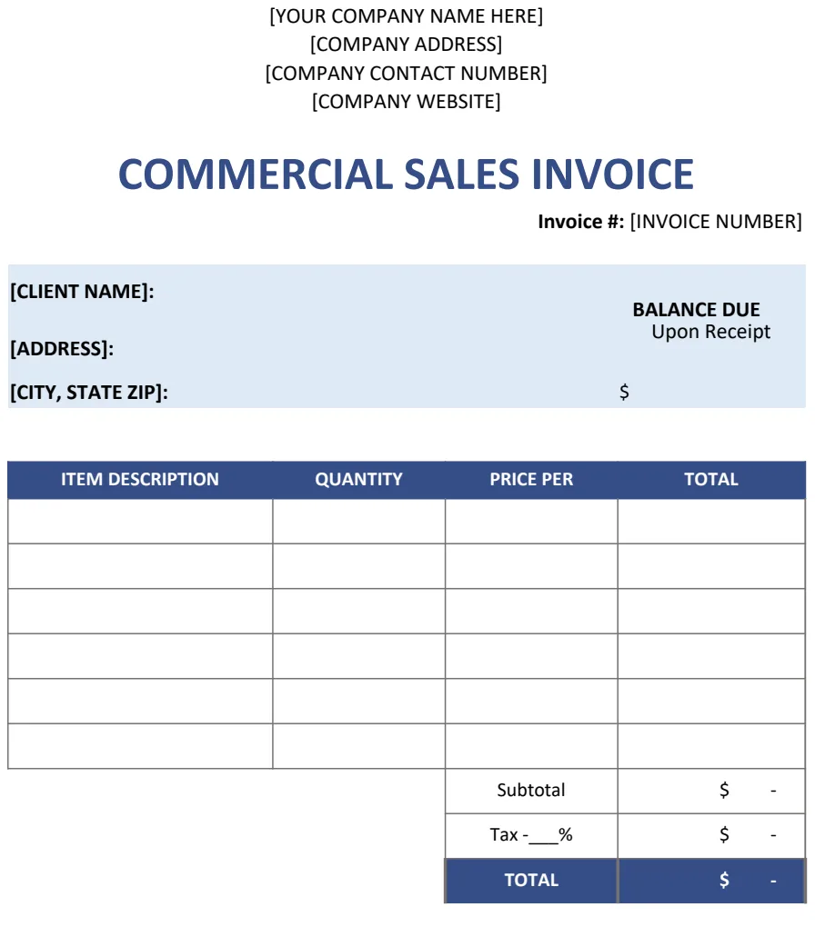 Commercial Sales Invoice – Blue preview
