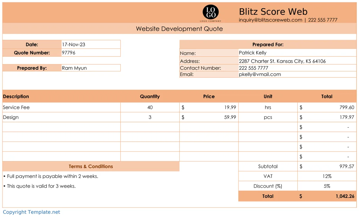 Professional Website Quotation Template preview
