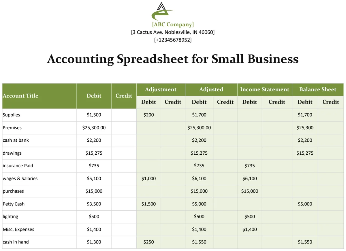 ABC Company Accounting Spreadsheet preview