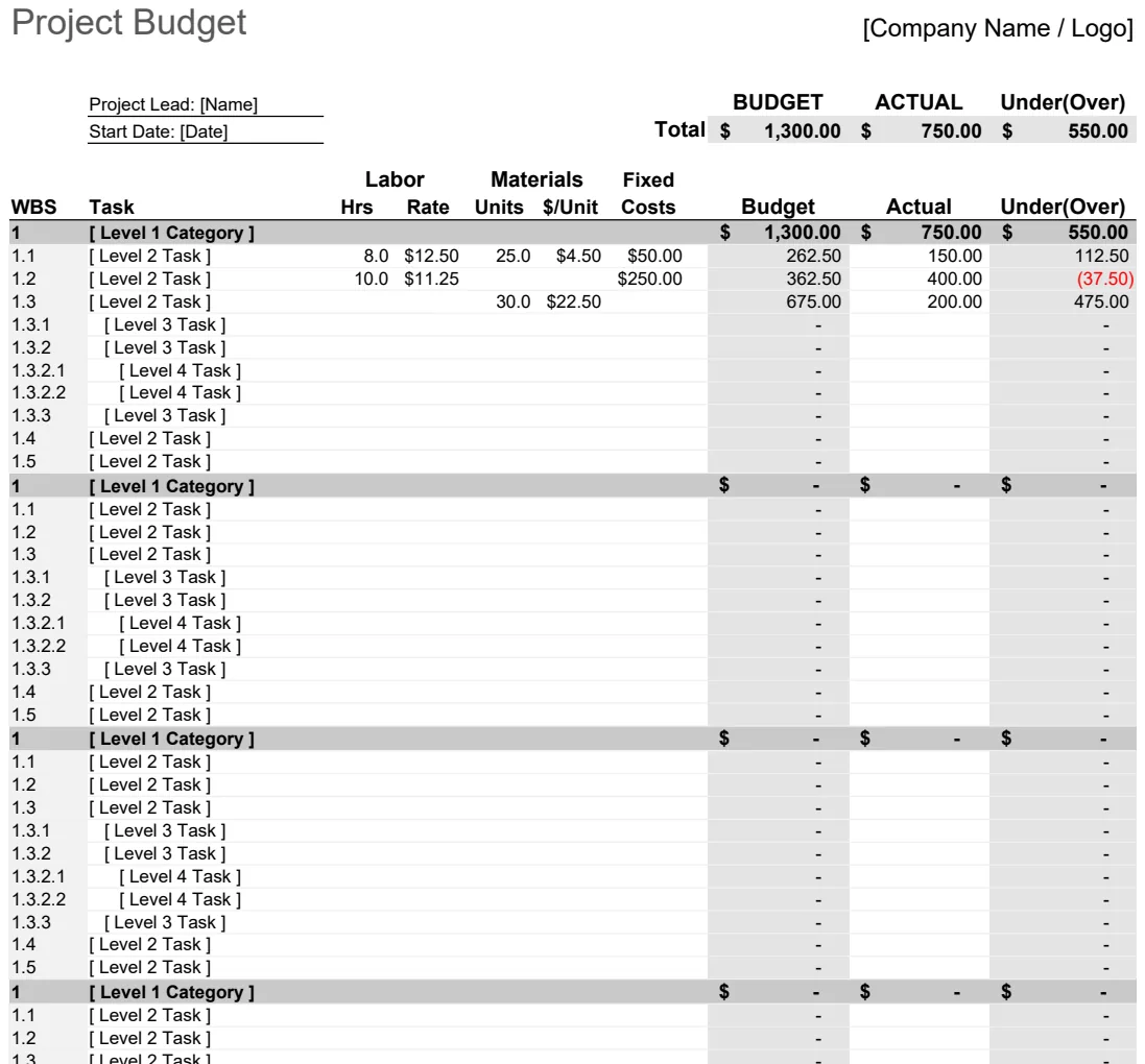 Project Budget with Work Breakdown Structure preview