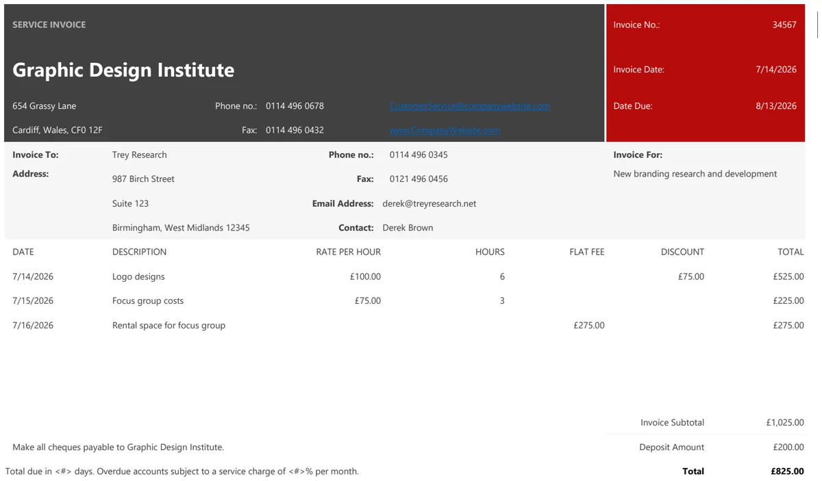 Service Invoice preview