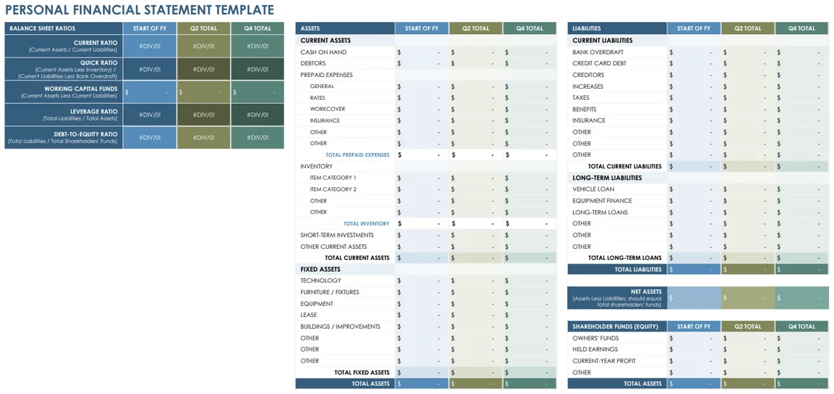 Personal Financial Statement Template preview