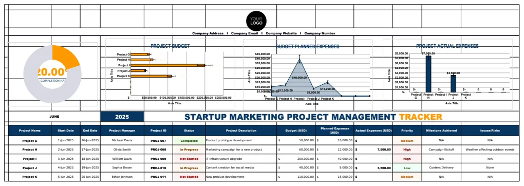 Startup Marketing Project Management Tracker Template preview