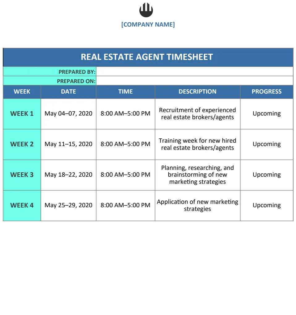 Monthly Real Estate Timesheet Template preview