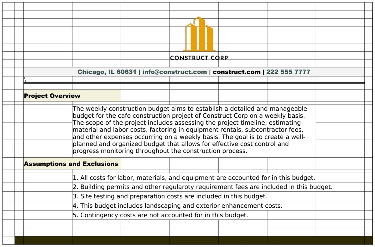 Weekly Construction Budget preview