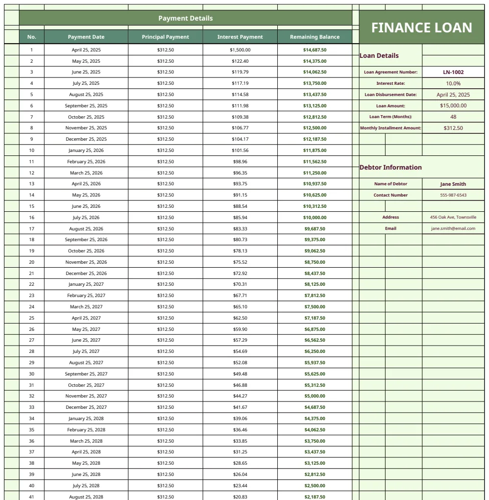 Finance Loan Template preview
