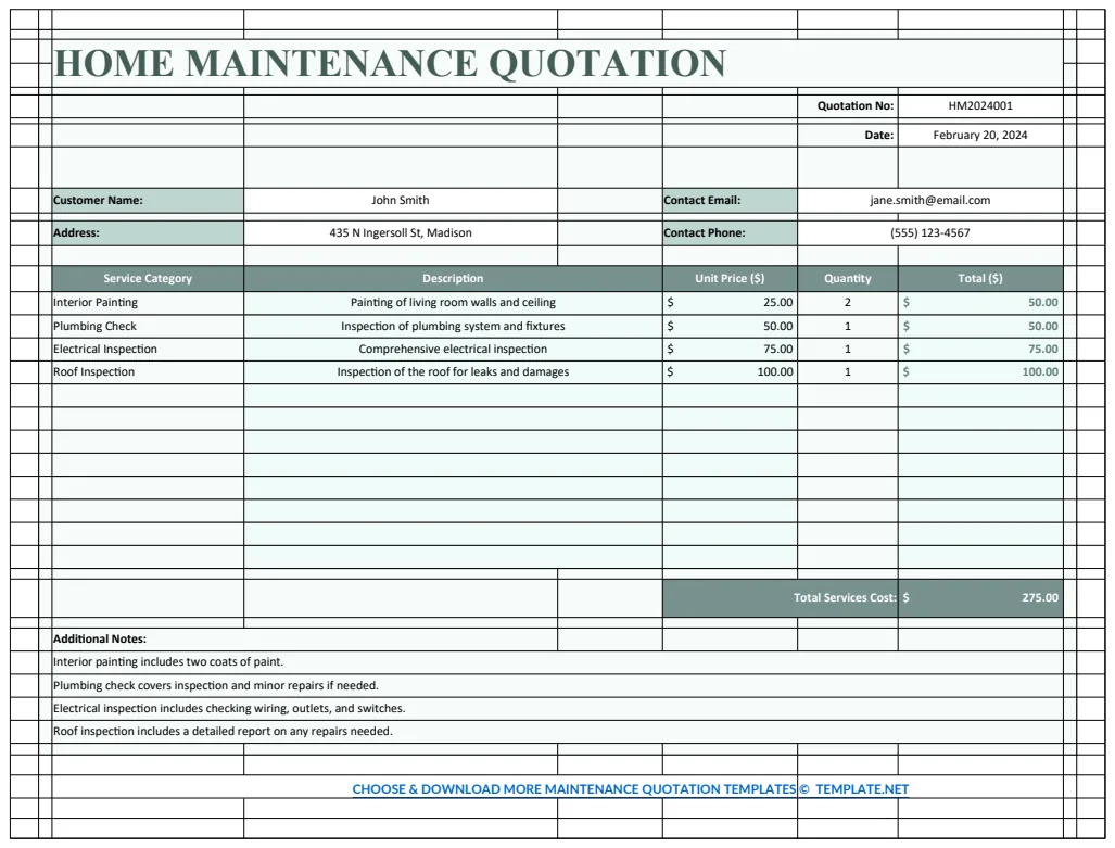 Home Maintenance Quotation Template preview