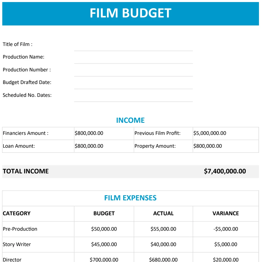Film Budget Template preview