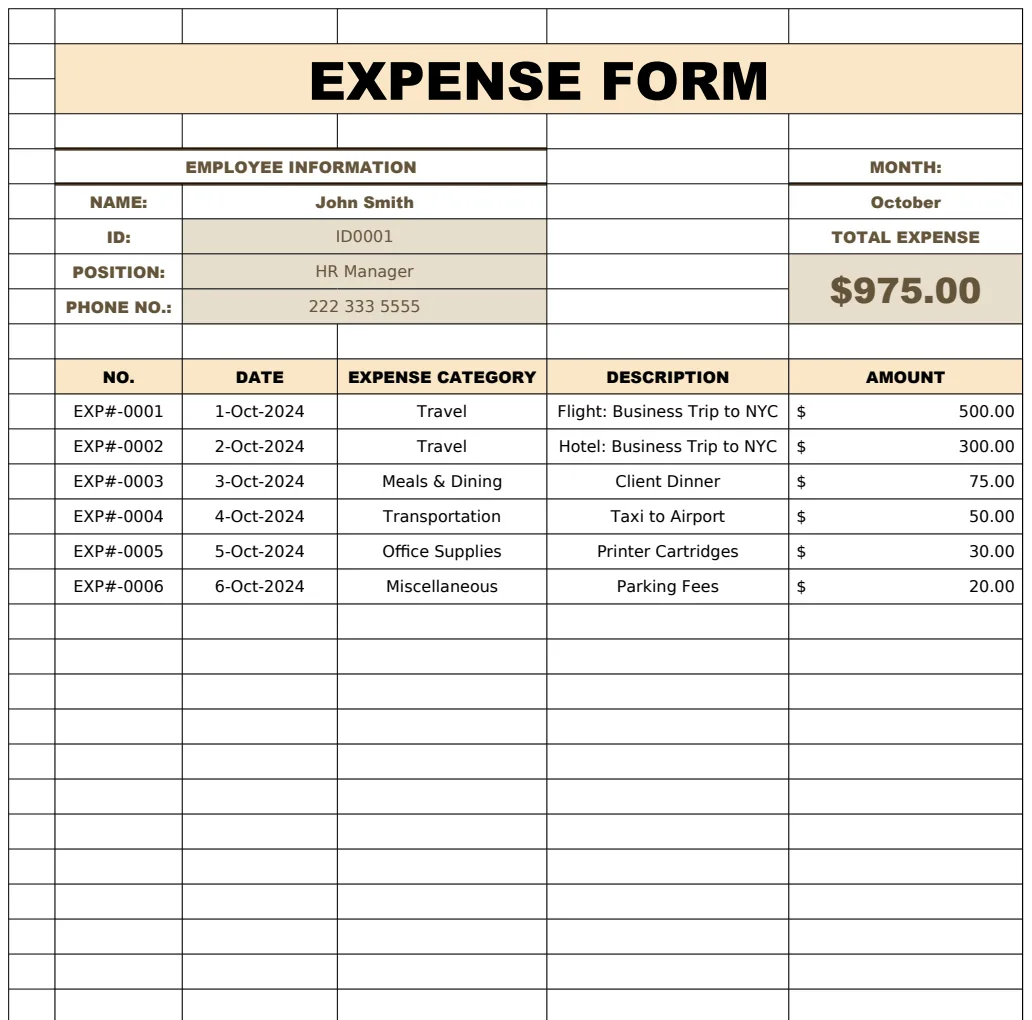 Expense Form Template preview