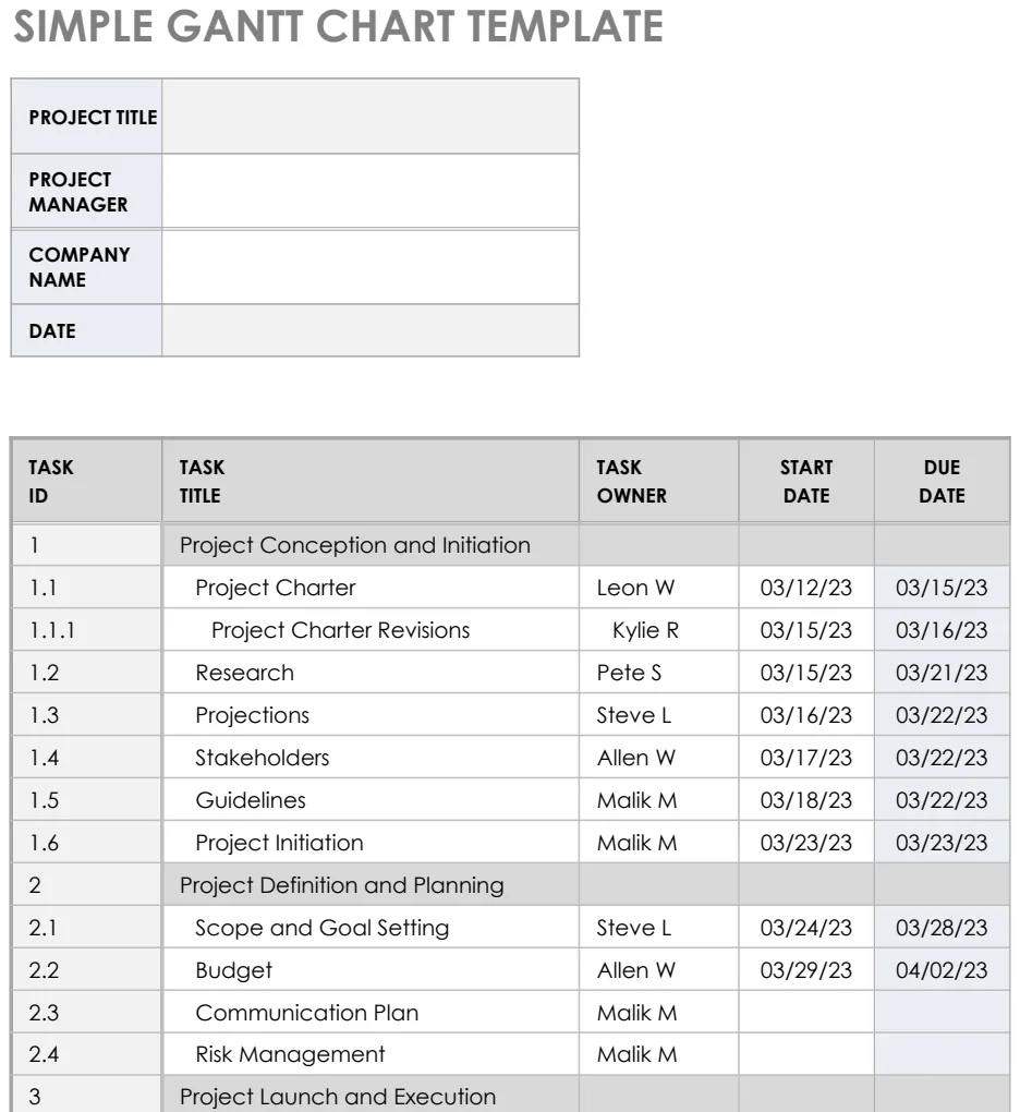 Simple Gantt Chart Template preview