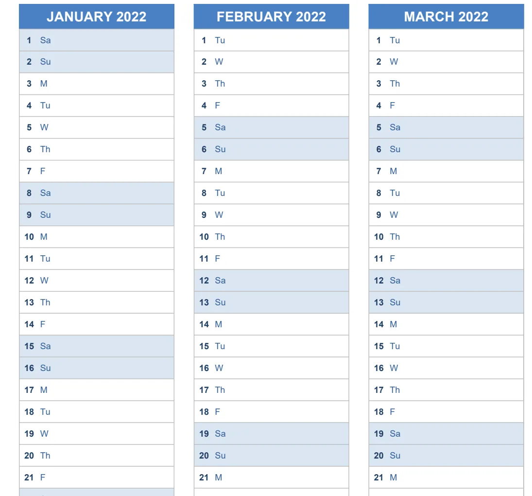 Vertical Month Planner preview