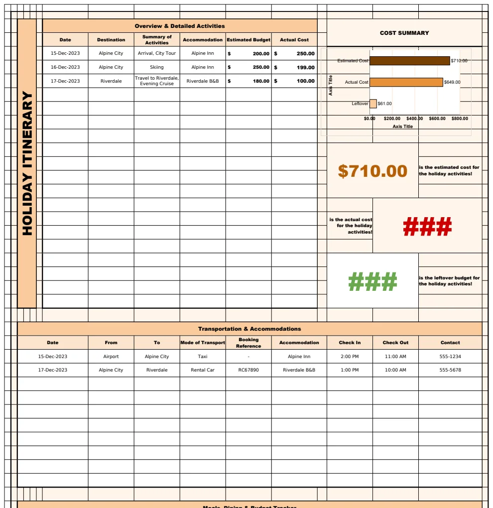 Holiday Itinerary Template preview