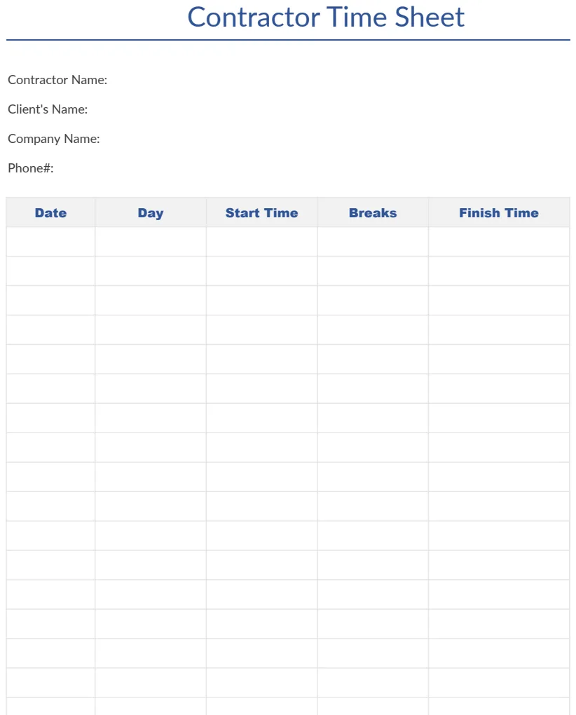 Contractor Time Sheet preview