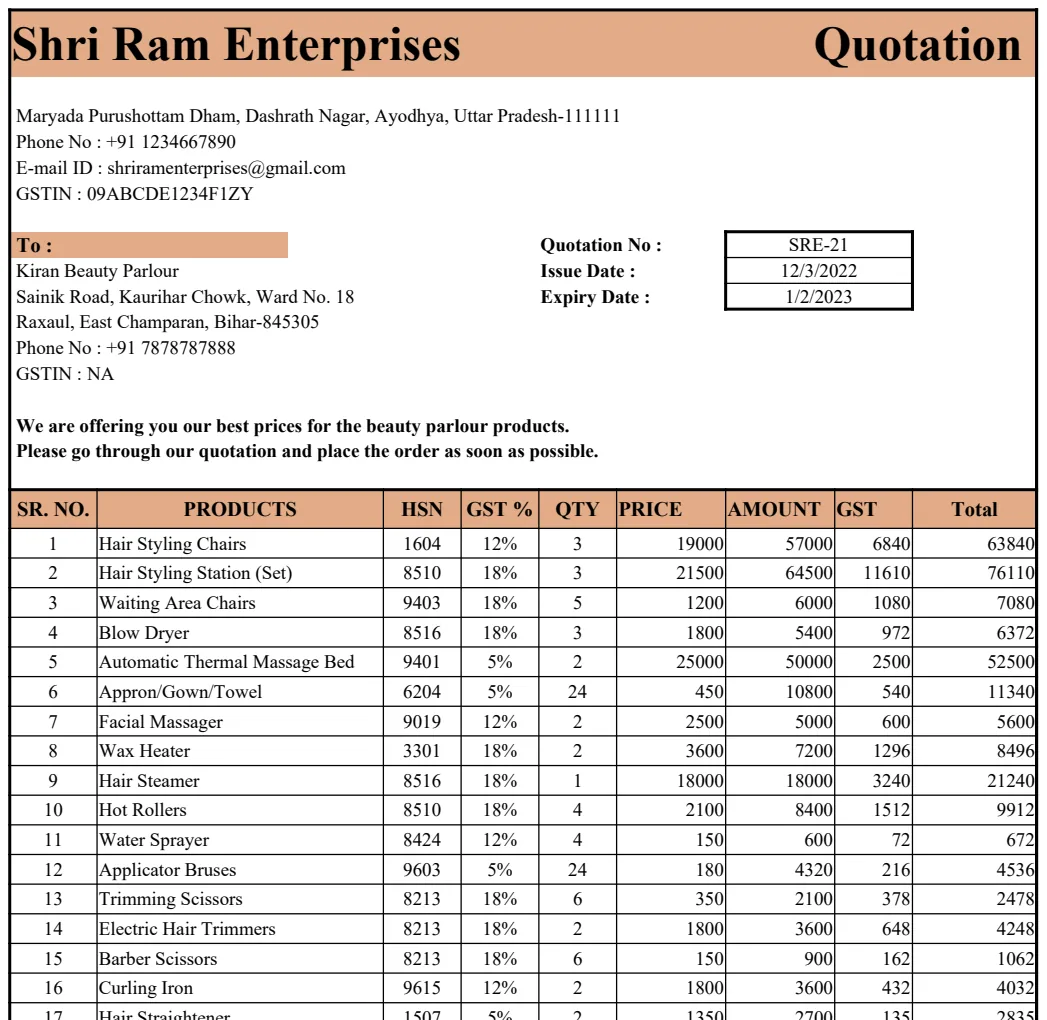 Quotation Format Taxshastra preview