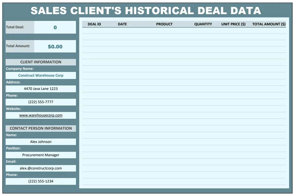 Sales Client's Historical Deal Data Template preview
