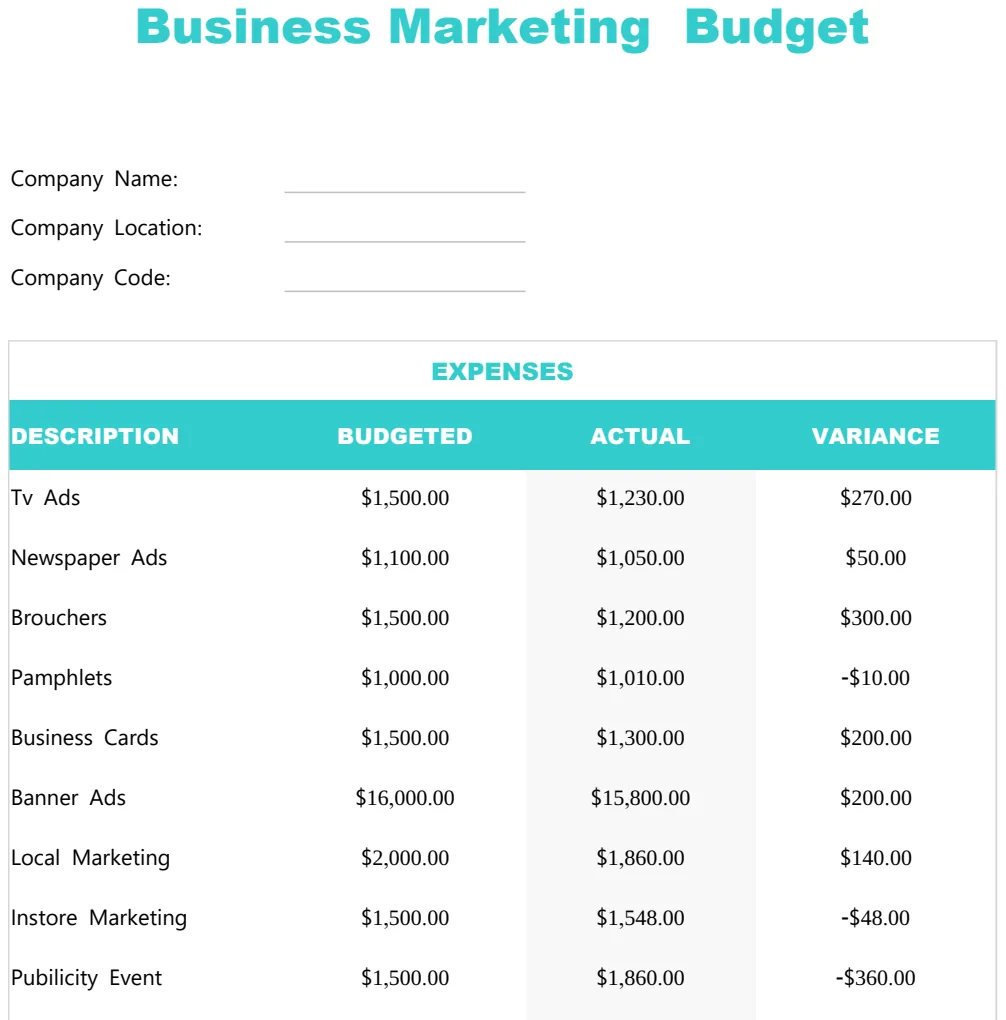 Business Marketing Budget Template preview