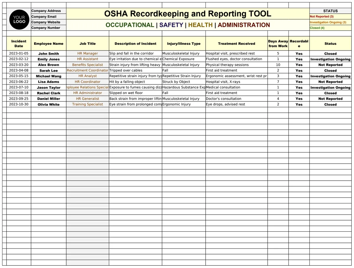 OSHA Recordkeeping and Reporting Tool HR Template preview