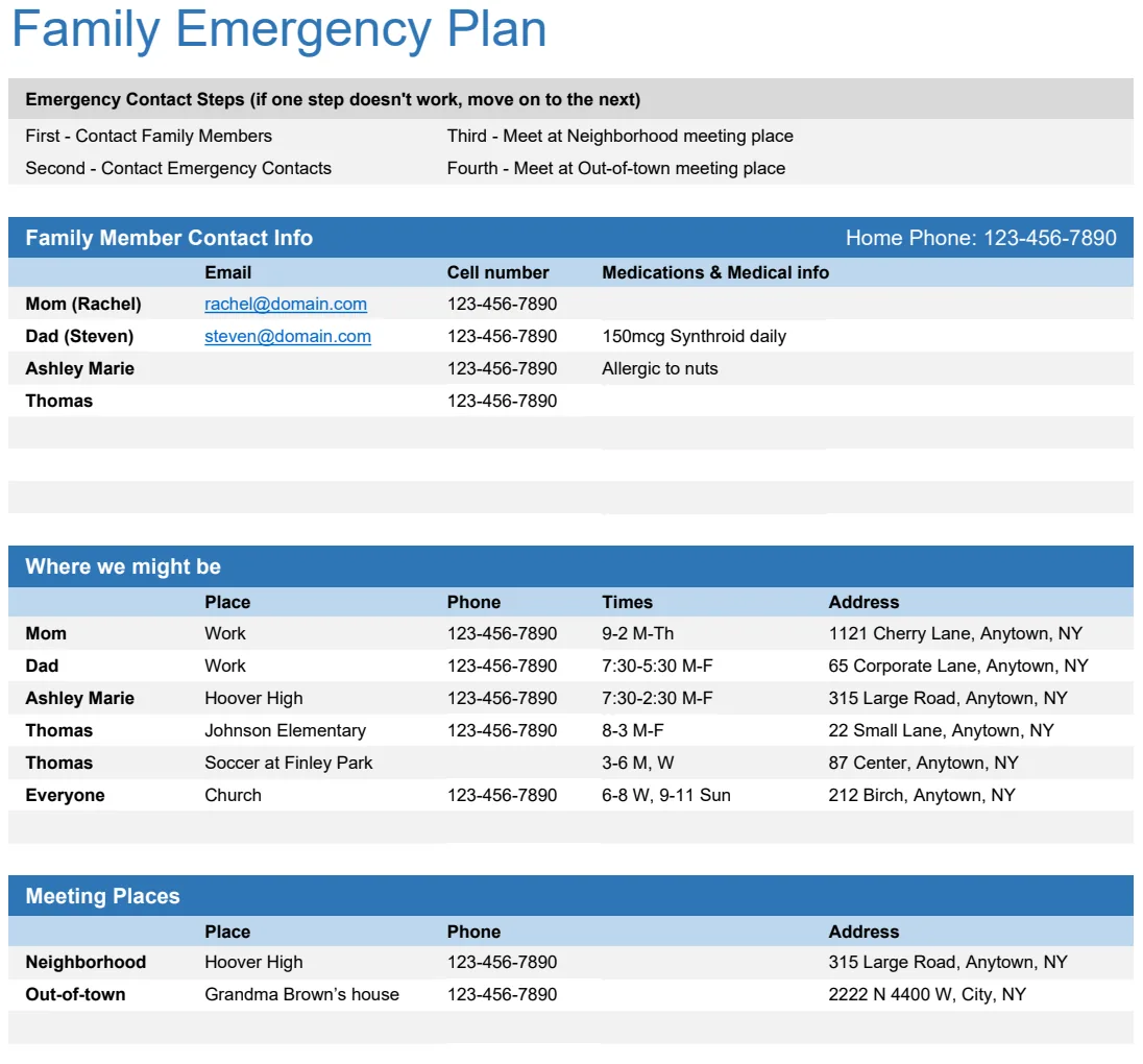 Emergency Contact Form preview