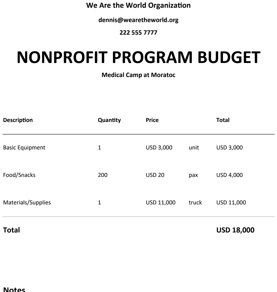Free Nonprofit Program Budget Template preview