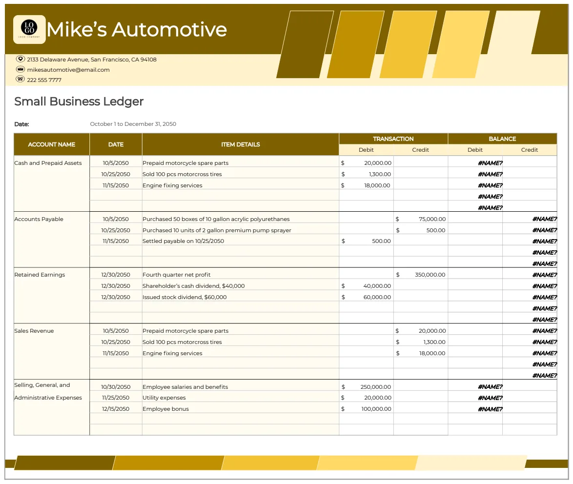 Small Business Ledger Template preview