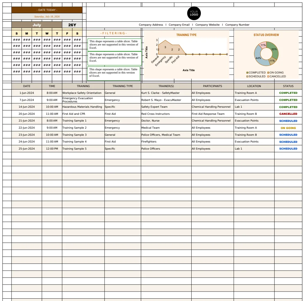 Health & Safety Training Schedule Planner Template preview
