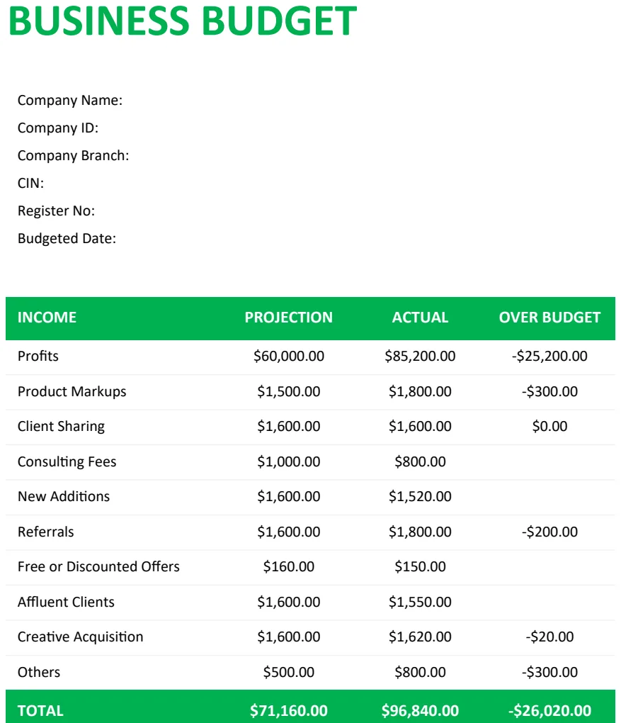 Business Budget preview