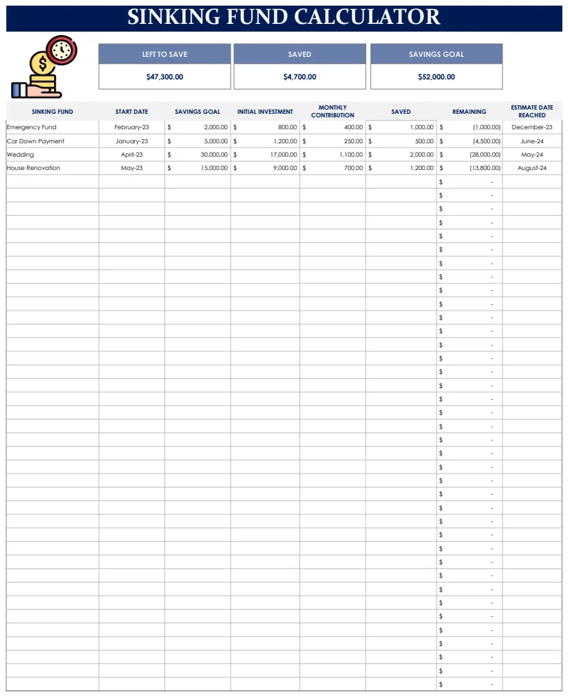 Sinking Funds Calculator Template preview