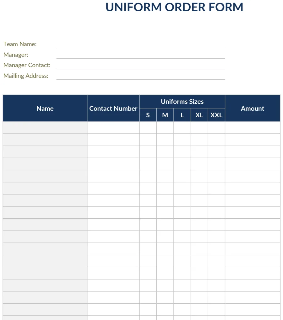 Uniform Order Form Template preview