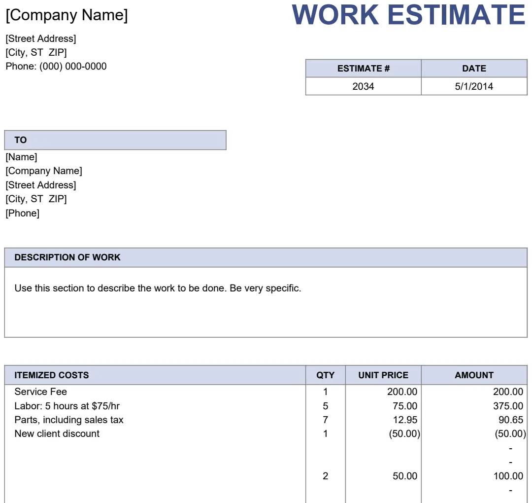Job Estimate Template preview