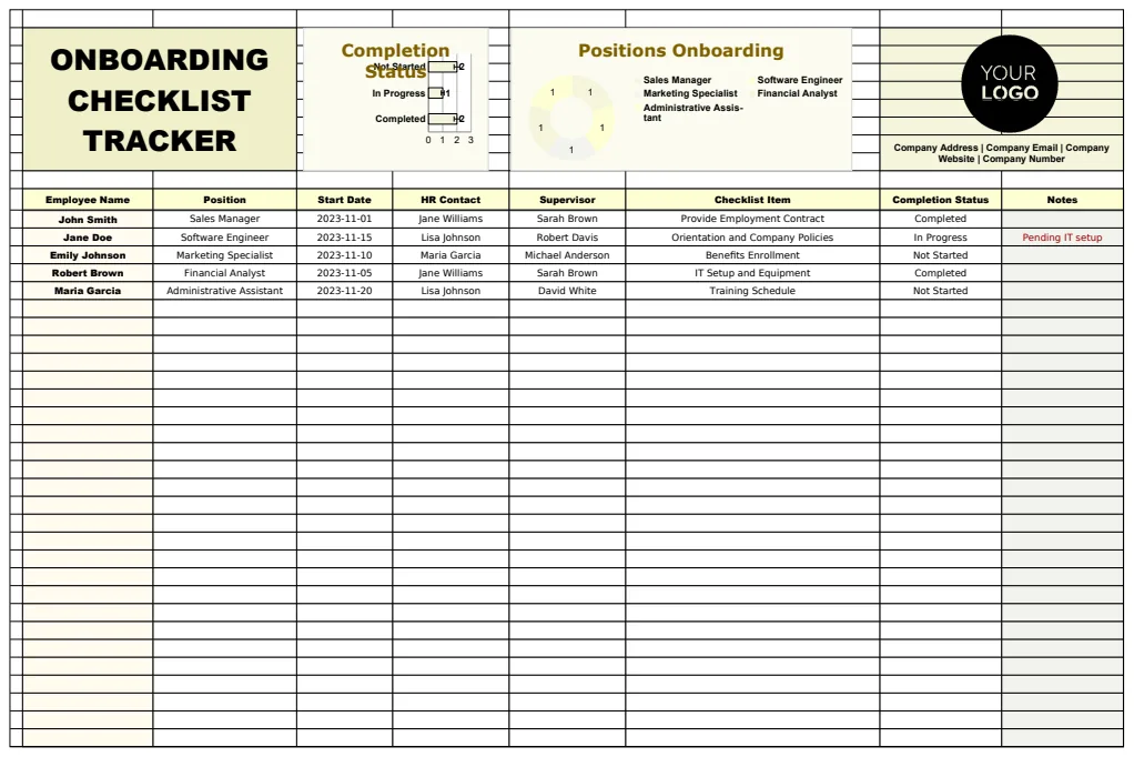 Onboarding Checklist Tracker HR Template preview