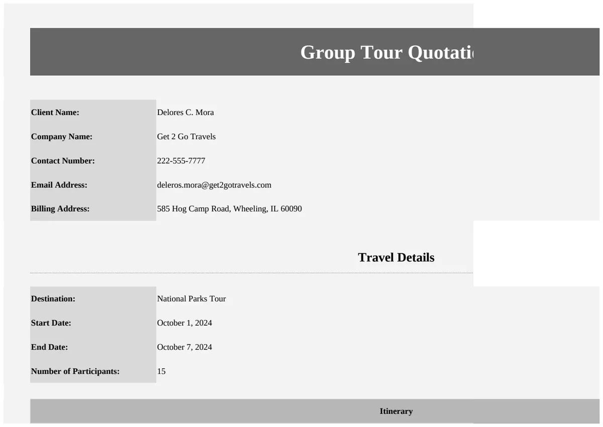 Group Tour Quotation Template preview