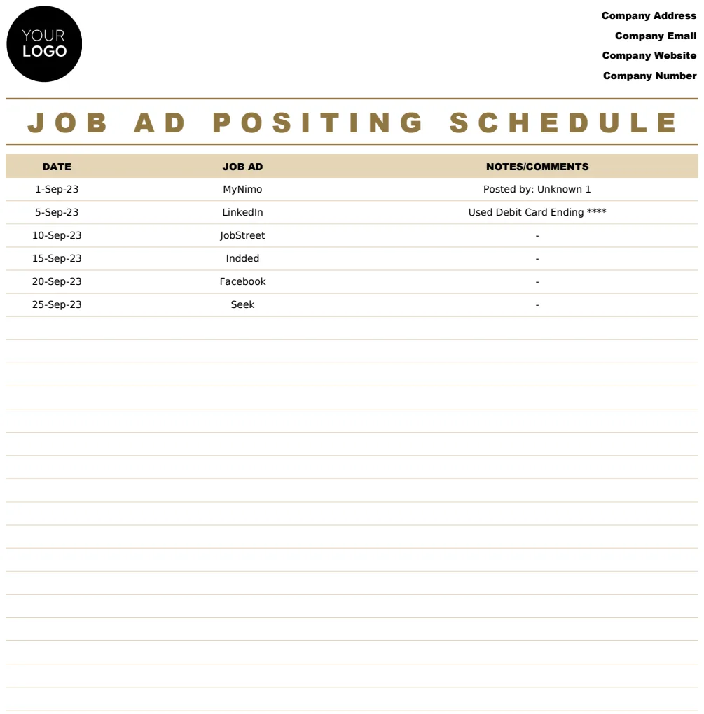 Job Ad Posting Schedule HR Template preview