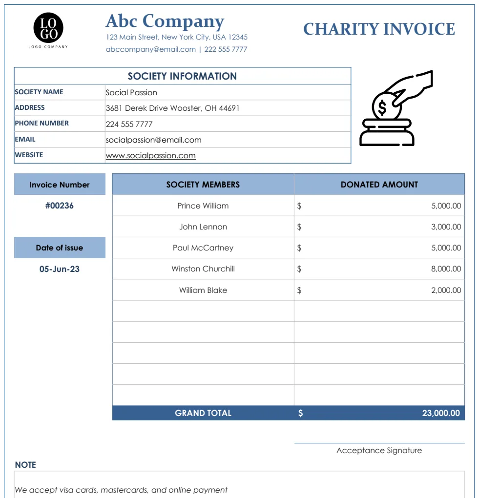 Charity Invoice Template preview