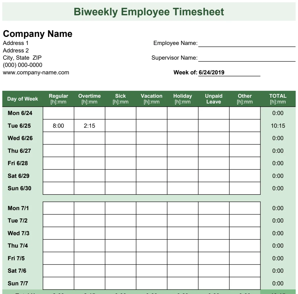 Employee Timesheet Biweekly preview