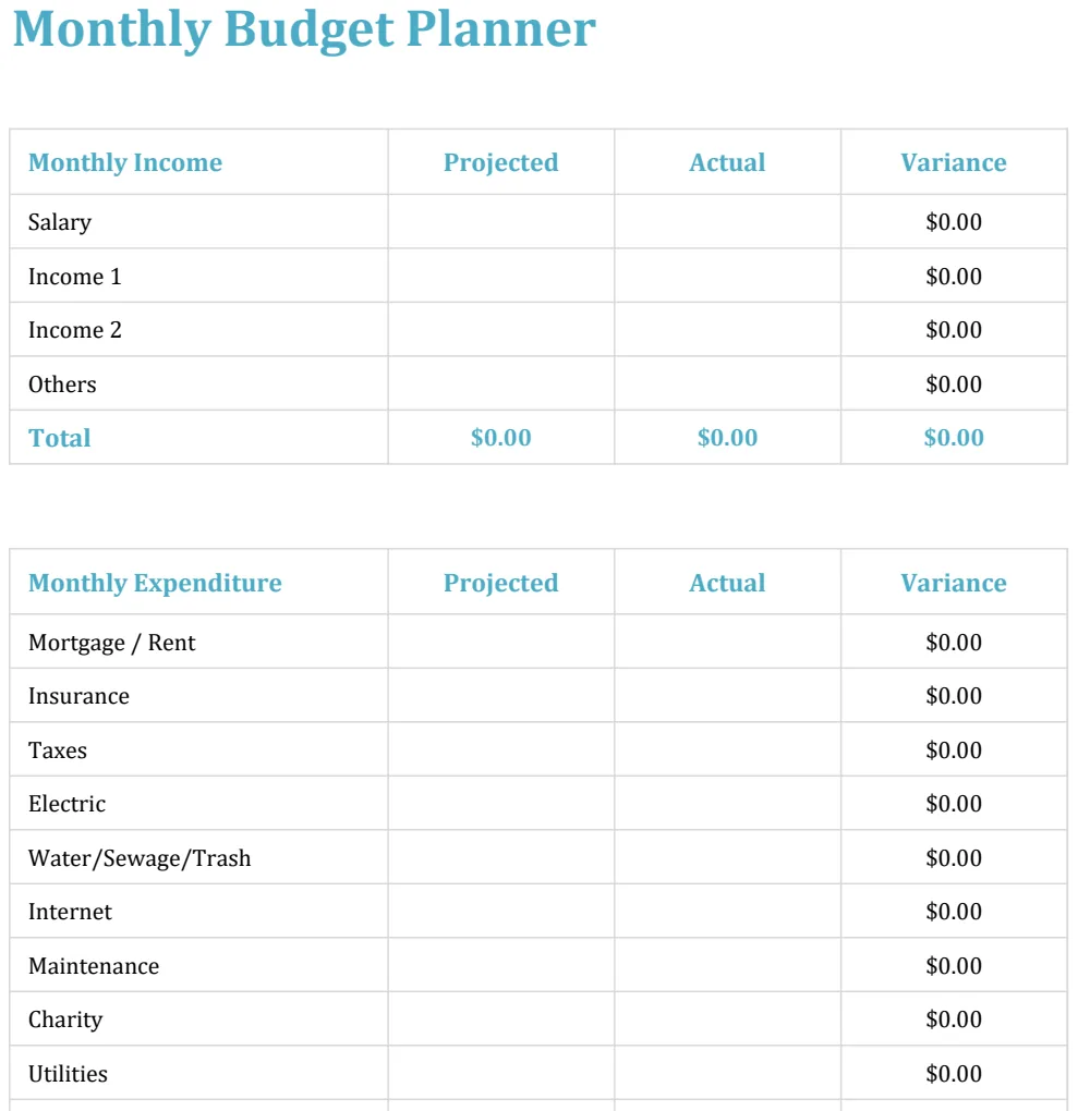 Monthly Budget Planner Template preview