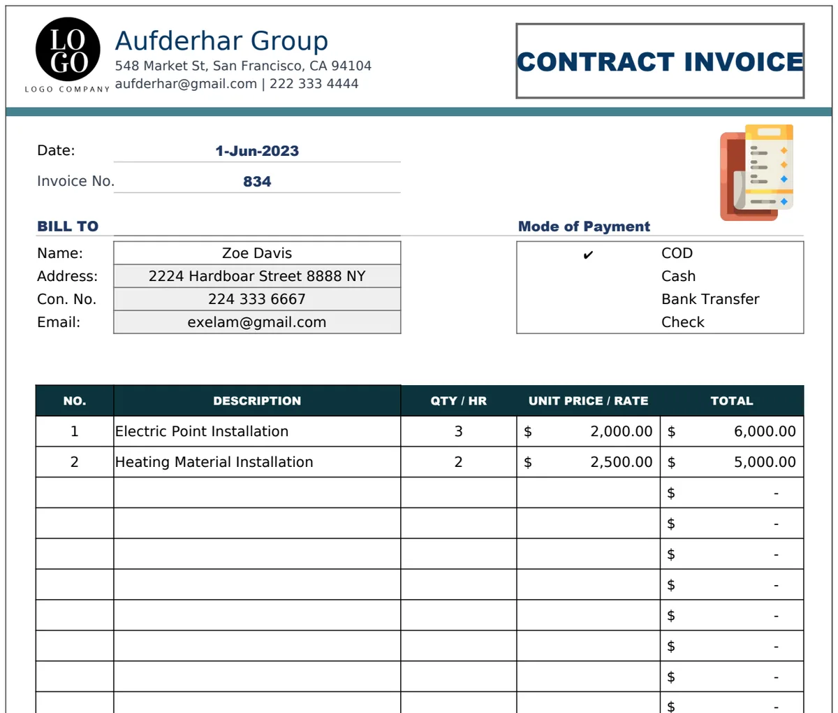 Contract Invoice Template preview