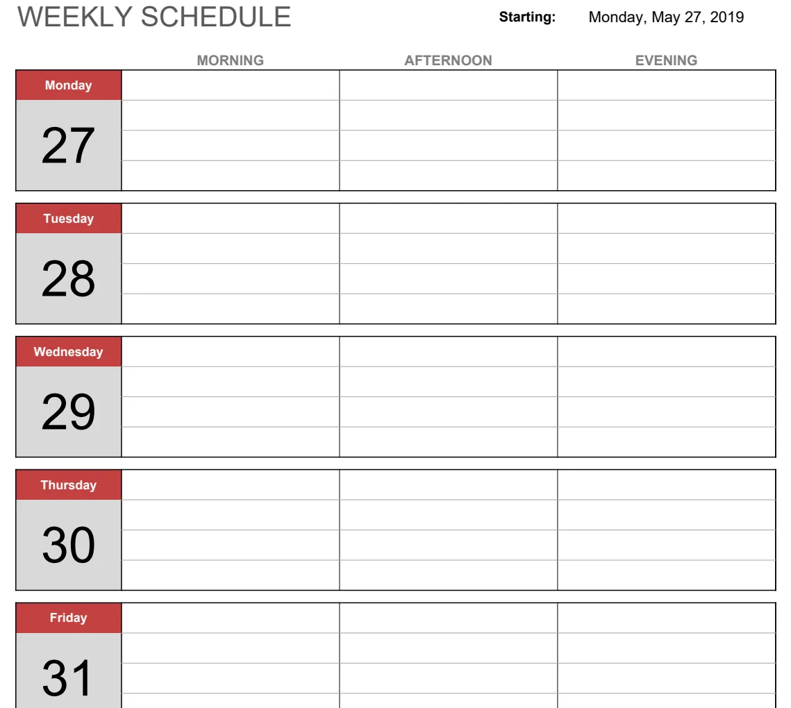 Simple Weekly Schedule preview