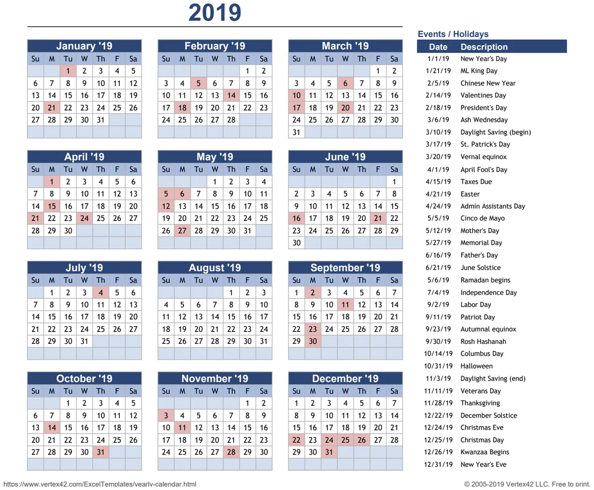 Yearly Event Calendar preview