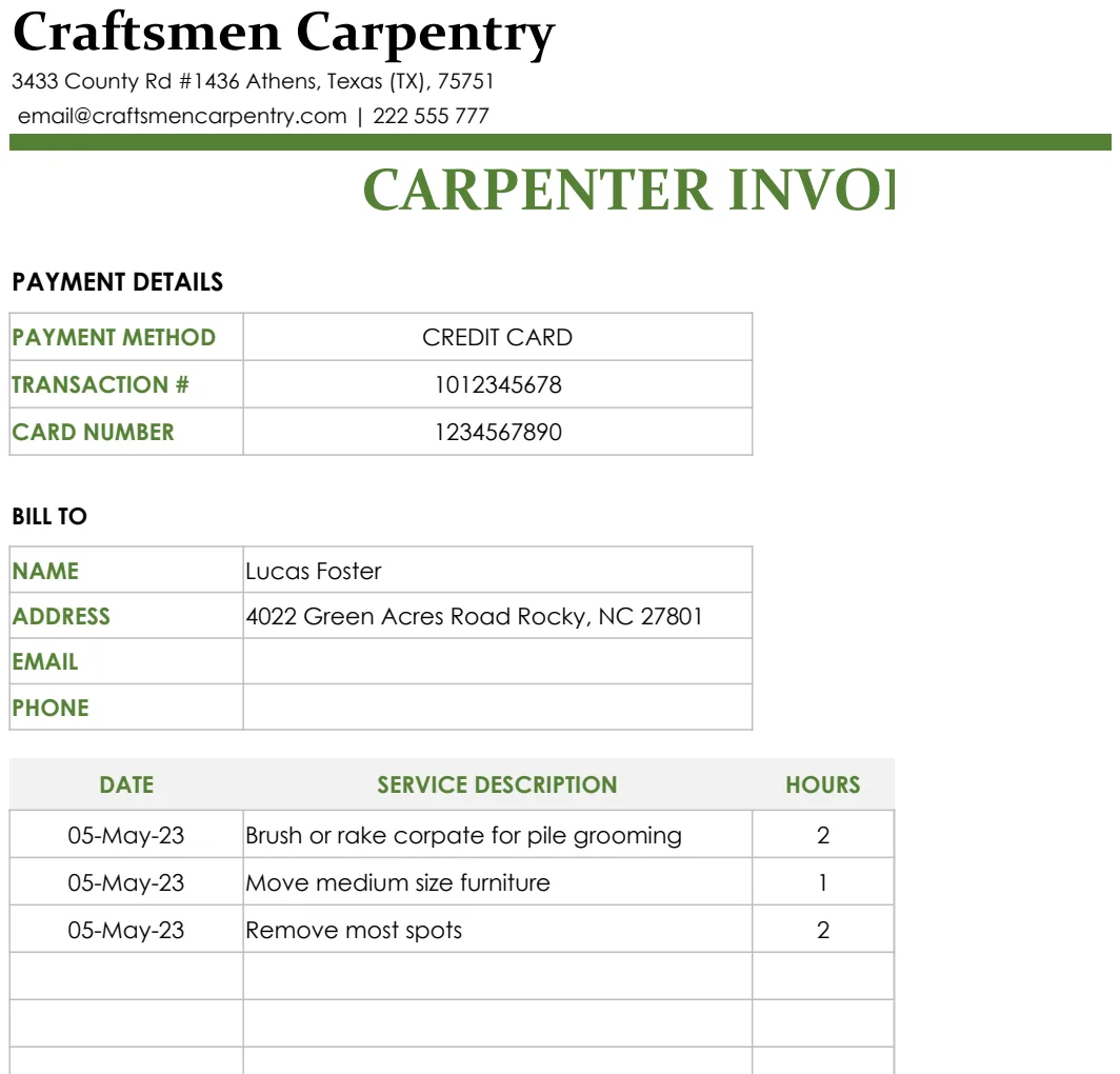 Carpenter Invoice Template template preview