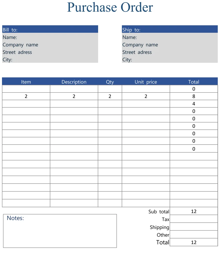Purchase Order Form preview