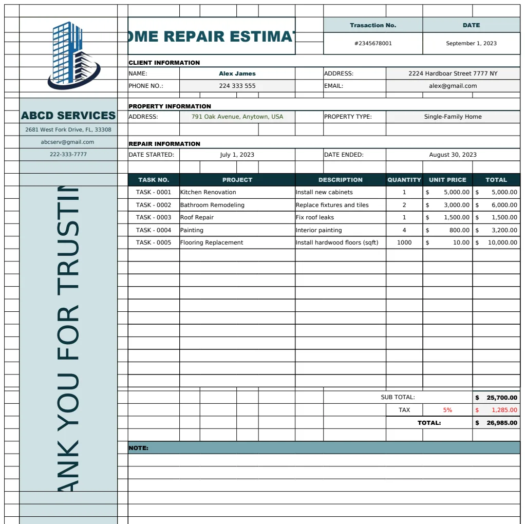 Home Repair Estimate preview