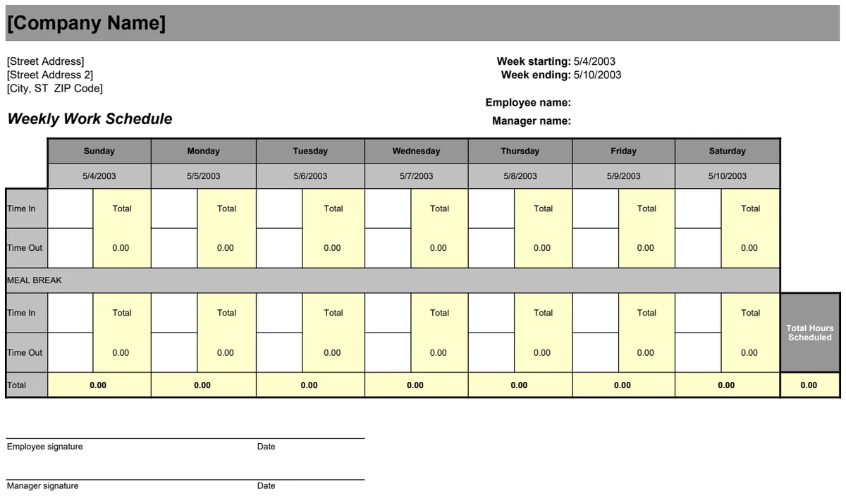 Weekly Work Schedule preview