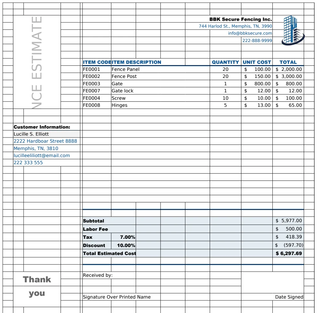 Fence Estimate Template template preview