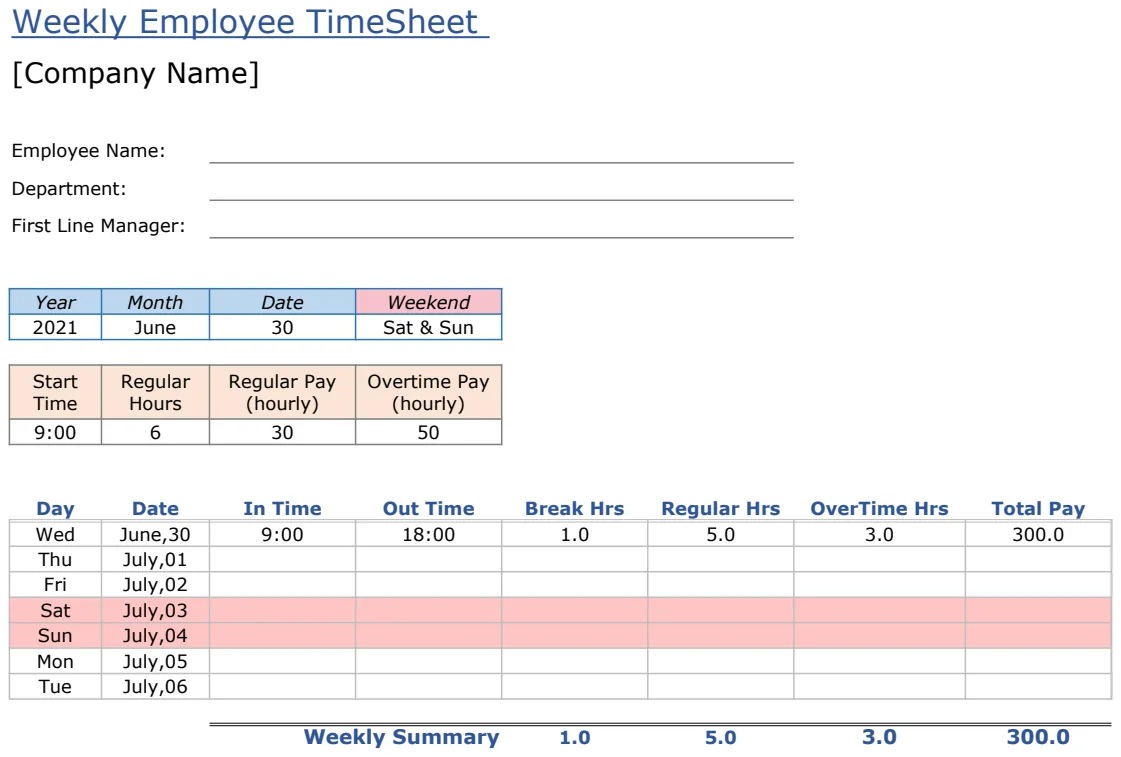 Employee Timesheet Template preview