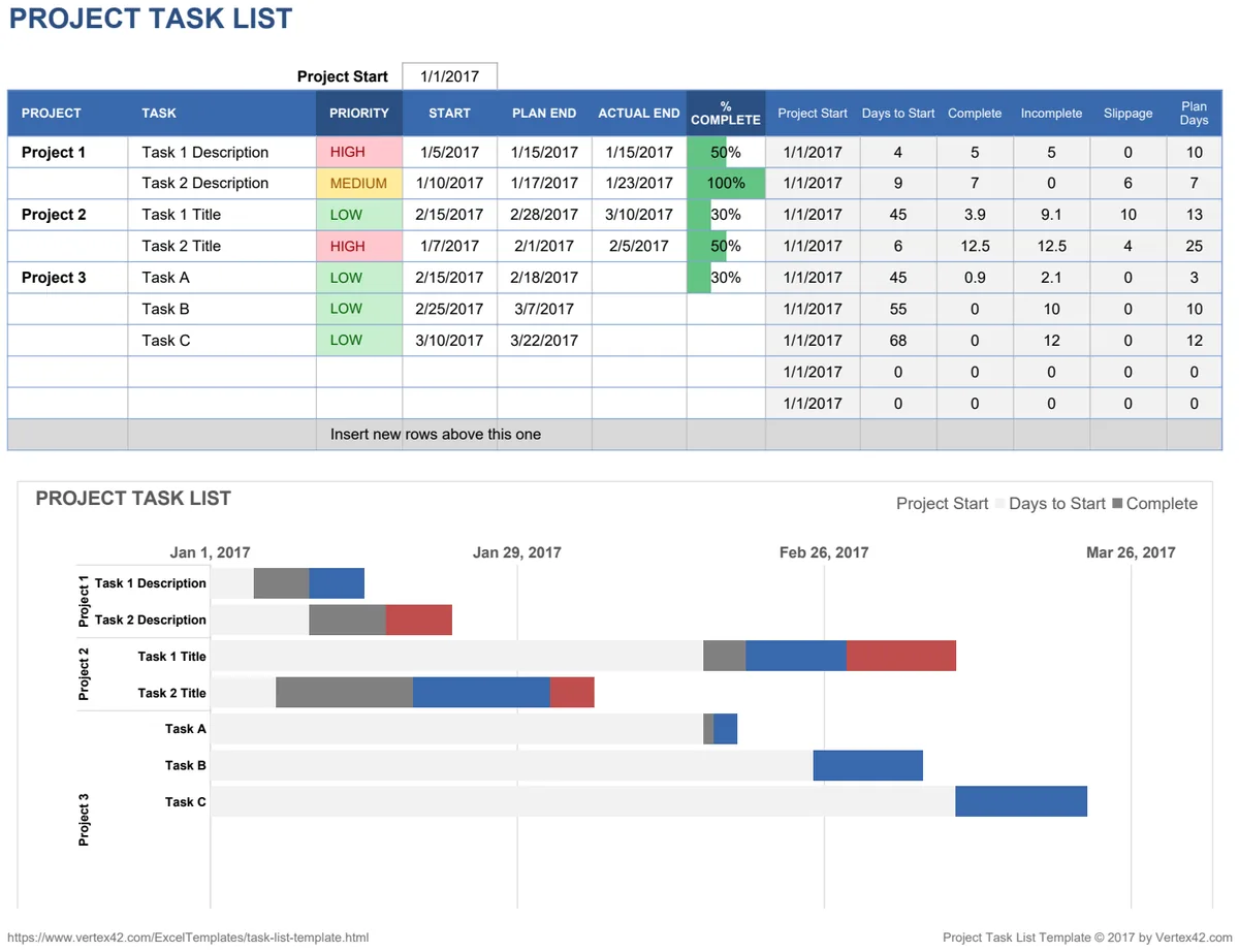 Project Task List with Gantt Chart preview