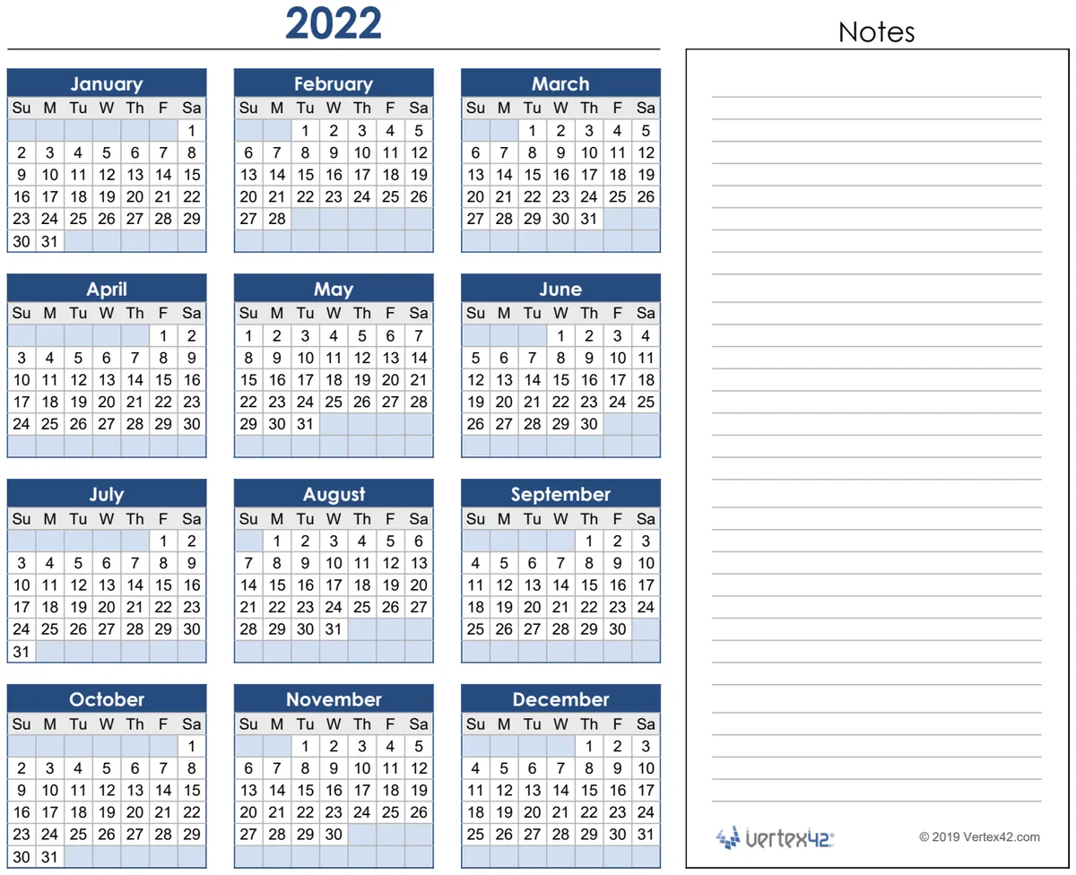 2022 Annual Calendar preview
