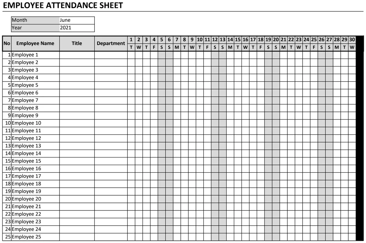 Employee Attendance Sheet Monthly V1.0 preview